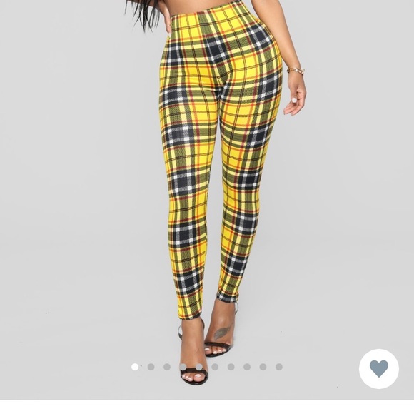 Fashion Nova Pants - Plaid Leggings (yellow & pink)